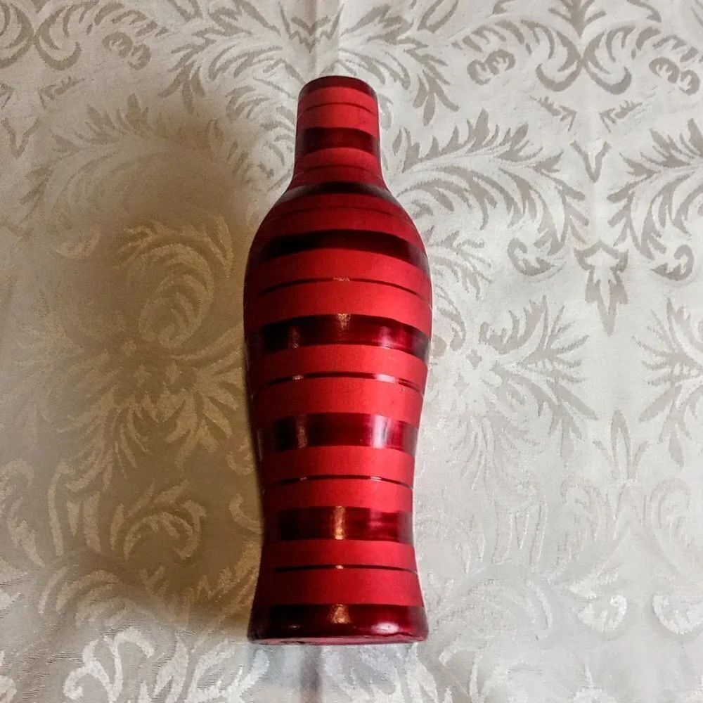 Handmade Red Matte & Polished Stripe Ceramic Vase